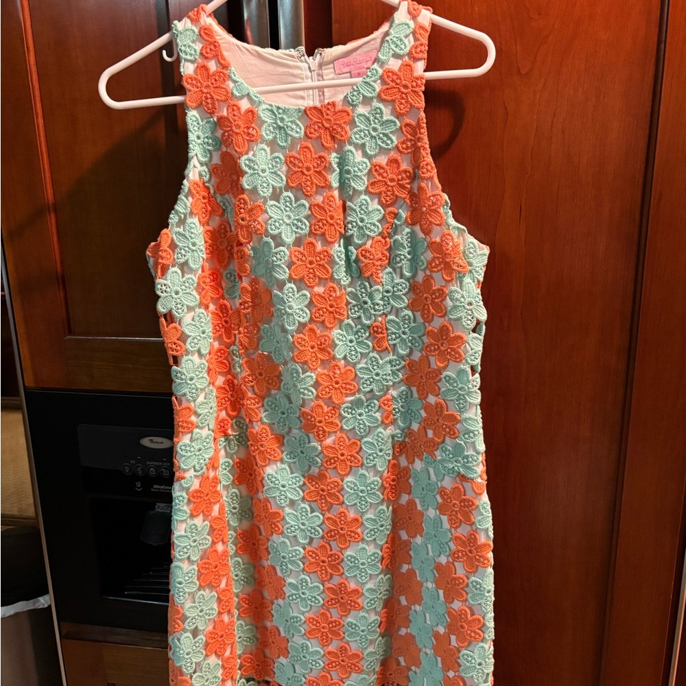 Lilly Pulitzer Coral & Mint Floral Crochet Dress